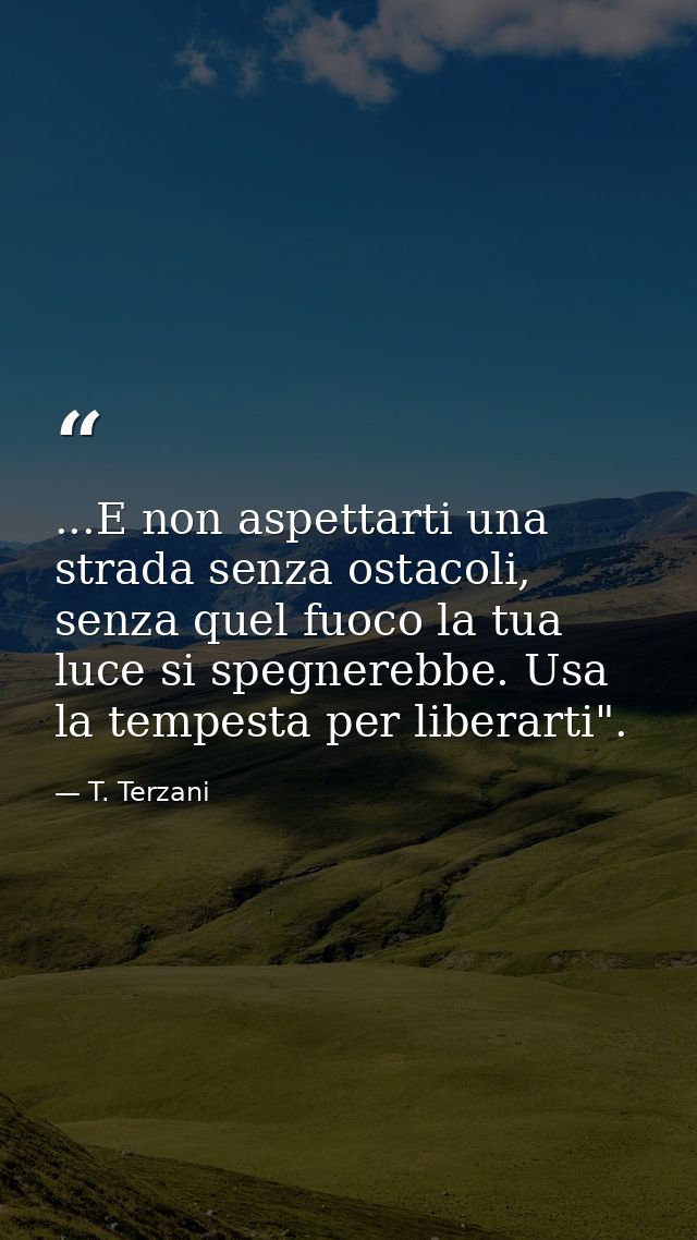 ...E non aspettarti una strada senza ostacoli, senza quel fuoco la tua luce si spegnerebbe. Usa la tempesta per liberart — T. Terzani