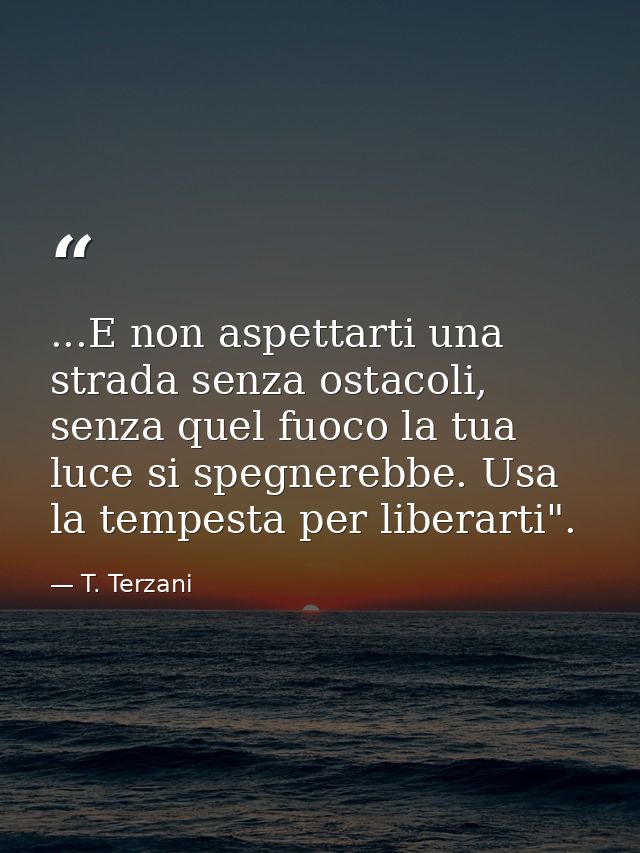 ...E non aspettarti una strada senza ostacoli, senza quel fuoco la tua luce si spegnerebbe. Usa la tempesta per liberart — T. Terzani