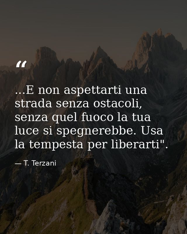 ...E non aspettarti una strada senza ostacoli, senza quel fuoco la tua luce si spegnerebbe. Usa la tempesta per liberart — T. Terzani