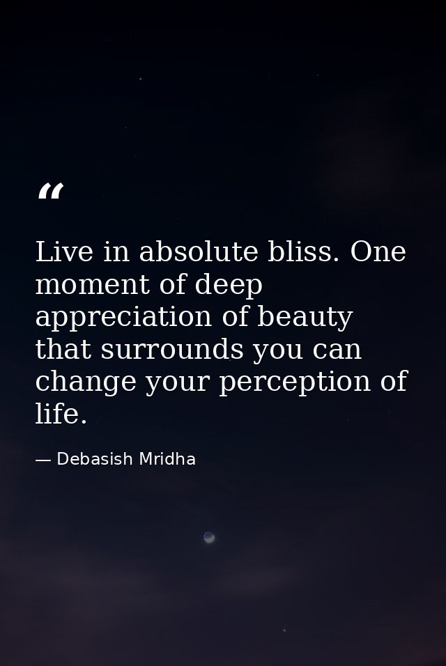 Live in absolute bliss. One moment of deep appreciation of beauty that surrounds you can change your perception of life. — Debasish Mridha