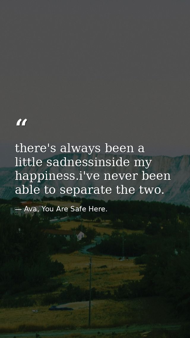there's always been a little sadnessinside my happiness.i've never been able to separate the two. — Ava, You Are Safe Here.
