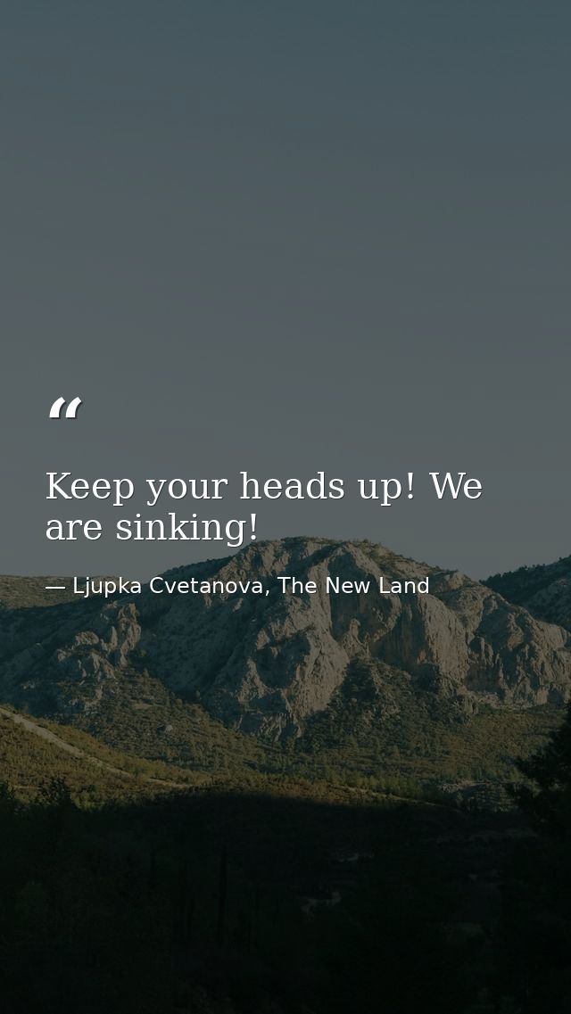 Keep your heads up! We are sinking! — Ljupka Cvetanova, The New Land