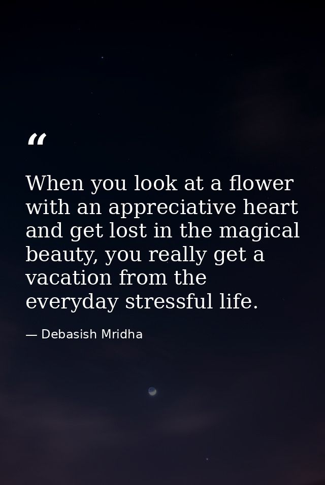 When you look at a flower with an appreciative heart and get lost in the magical beauty, you really get a vacation from  — Debasish Mridha