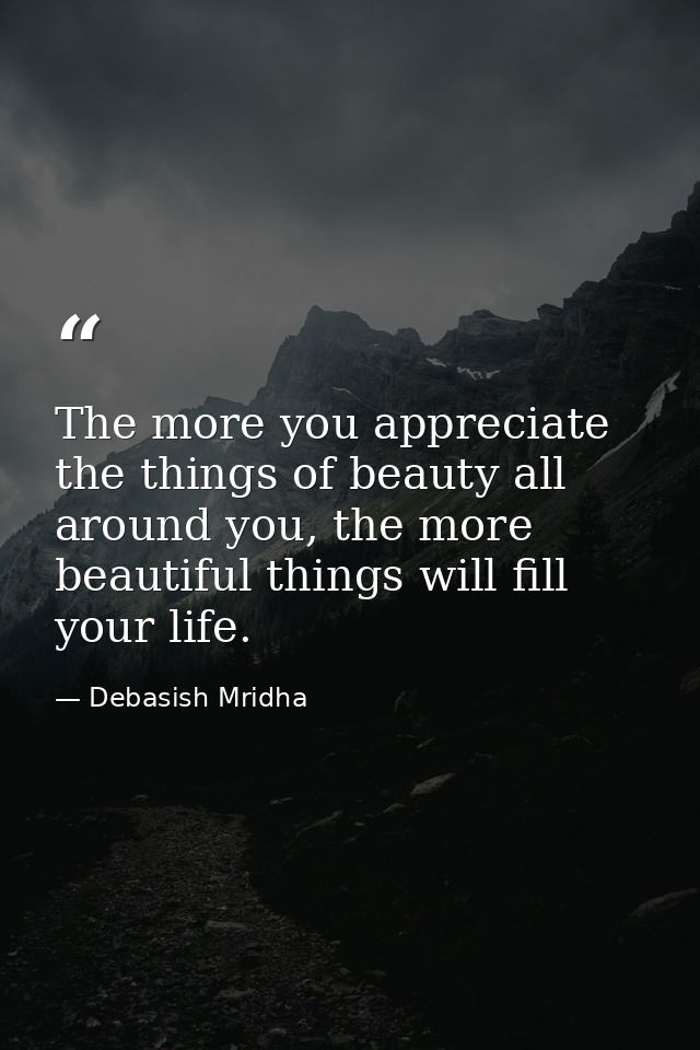 The more you appreciate the things of beauty all around you, the more beautiful things will fill your life. — Debasish Mridha