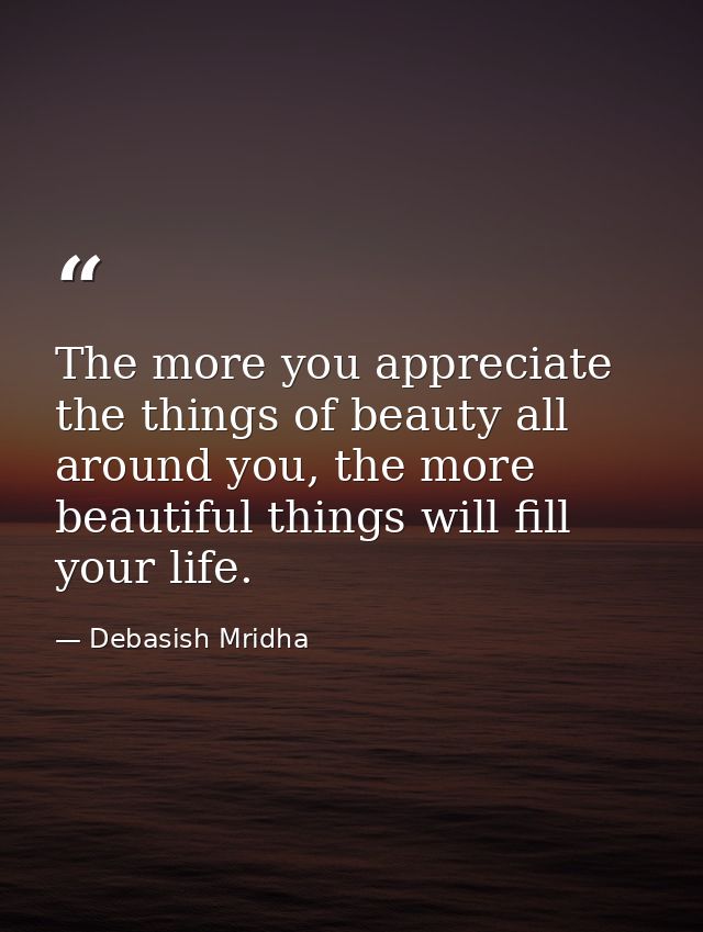 The more you appreciate the things of beauty all around you, the more beautiful things will fill your life. — Debasish Mridha