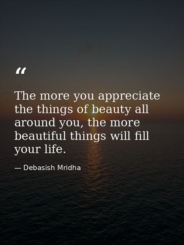 The more you appreciate the things of beauty all around you, the more beautiful things will fill your life. — Debasish Mridha