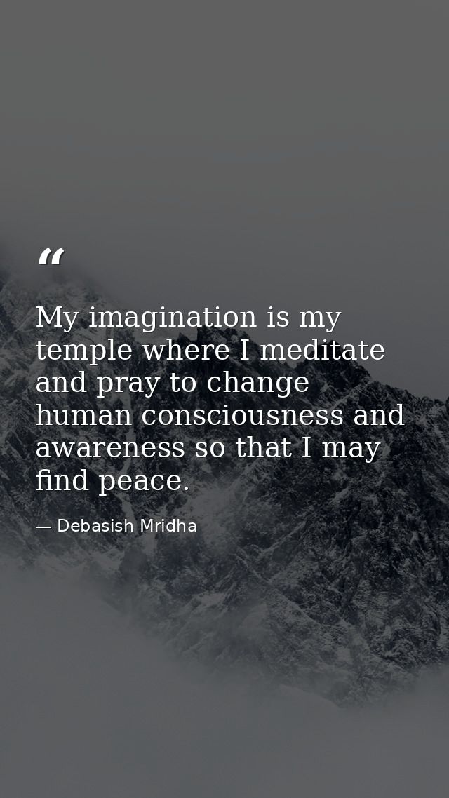 My imagination is my temple where I meditate and pray to change human consciousness and awareness so that I may find pea — Debasish Mridha