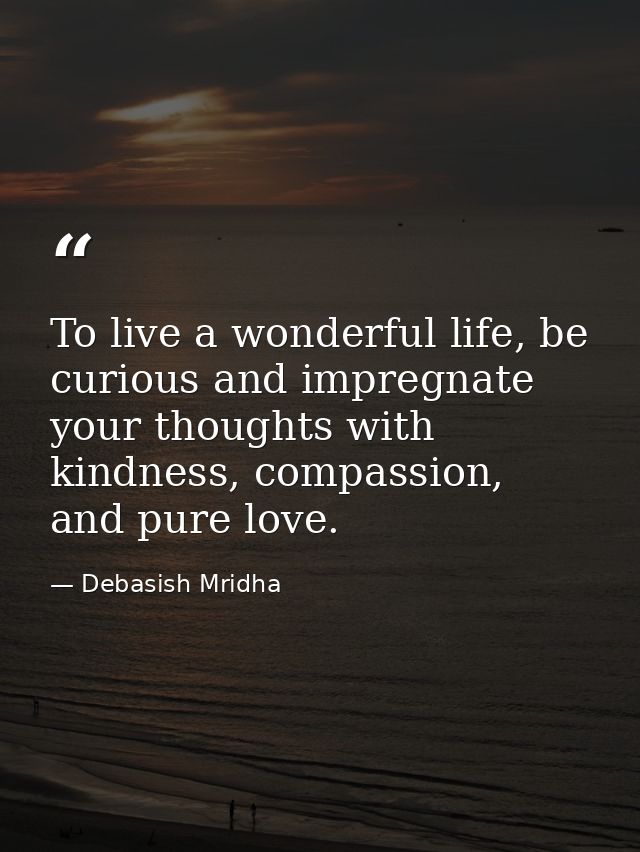 To live a wonderful life, be curious and impregnate your thoughts with kindness, compassion, and pure love. — Debasish Mridha