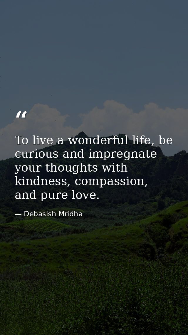 To live a wonderful life, be curious and impregnate your thoughts with kindness, compassion, and pure love. — Debasish Mridha