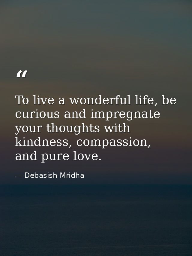 To live a wonderful life, be curious and impregnate your thoughts with kindness, compassion, and pure love. — Debasish Mridha