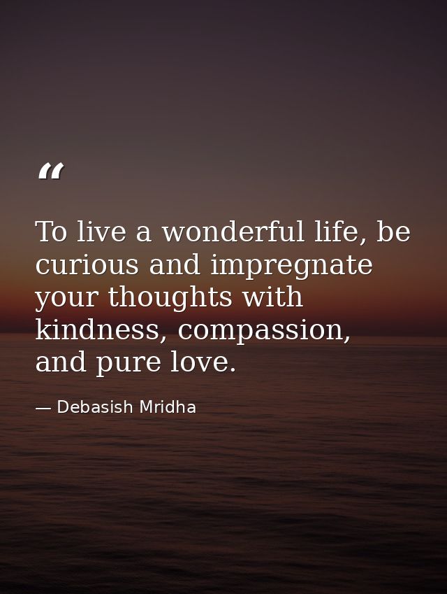 To live a wonderful life, be curious and impregnate your thoughts with kindness, compassion, and pure love. — Debasish Mridha