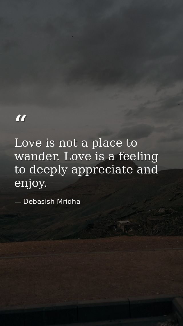 Love is not a place to wander. Love is a feeling to deeply appreciate and enjoy. — Debasish Mridha