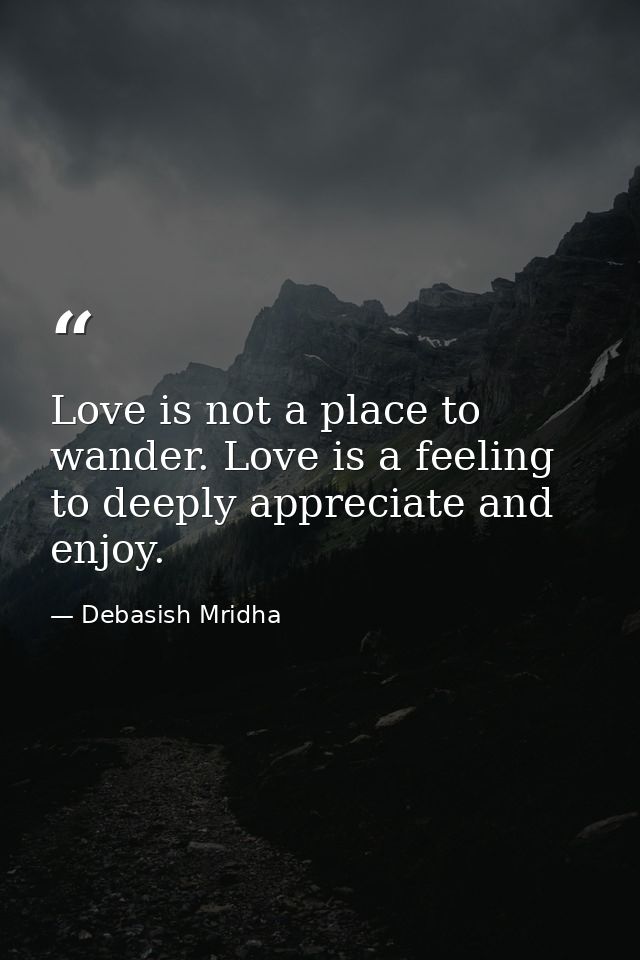 Love is not a place to wander. Love is a feeling to deeply appreciate and enjoy. — Debasish Mridha
