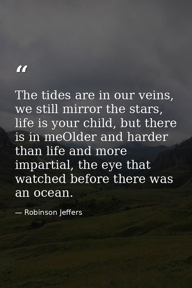 The tides are in our veins, we still mirror the stars, life is your child, but there is in meOlder and harder than life  — Robinson Jeffers