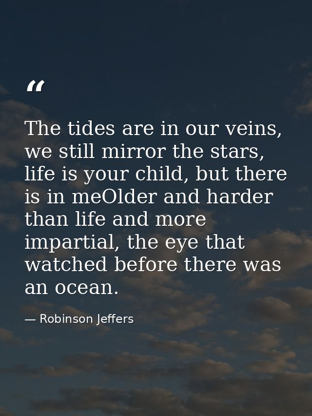 The tides are in our veins, we still mirror the stars, life is your child, but there is in meOlder and harder than life  — Robinson Jeffers