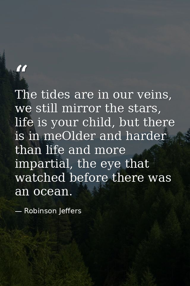 The tides are in our veins, we still mirror the stars, life is your child, but there is in meOlder and harder than life  — Robinson Jeffers