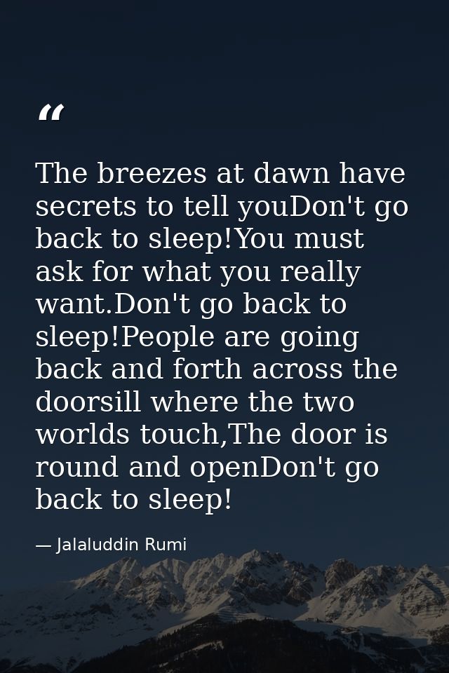 The breezes at dawn have secrets to tell youDon't go back to sleep!You must ask for what you really want.Don't go back t — Jalaluddin Rumi