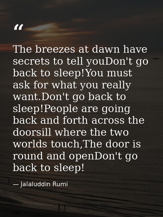 The breezes at dawn have secrets to tell youDon't go back to sleep!You must ask for what you really want.Don't go back t — Jalaluddin Rumi