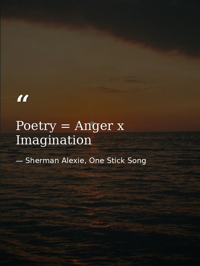 Poetry = Anger x Imagination — Sherman Alexie, One Stick Song