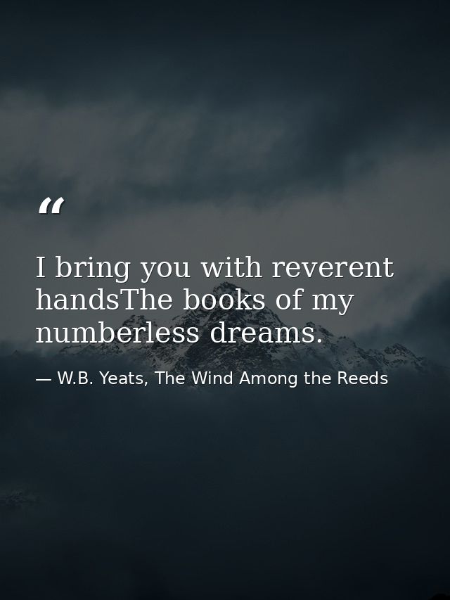 I bring you with reverent handsThe books of my numberless dreams. — W.B. Yeats, The Wind Among the Reeds