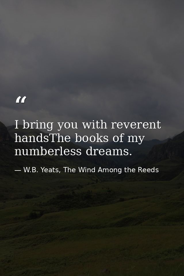 I bring you with reverent handsThe books of my numberless dreams. — W.B. Yeats, The Wind Among the Reeds