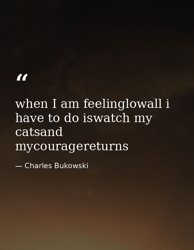 when I am feelinglowall i have to do iswatch my catsand mycouragereturns — Charles Bukowski