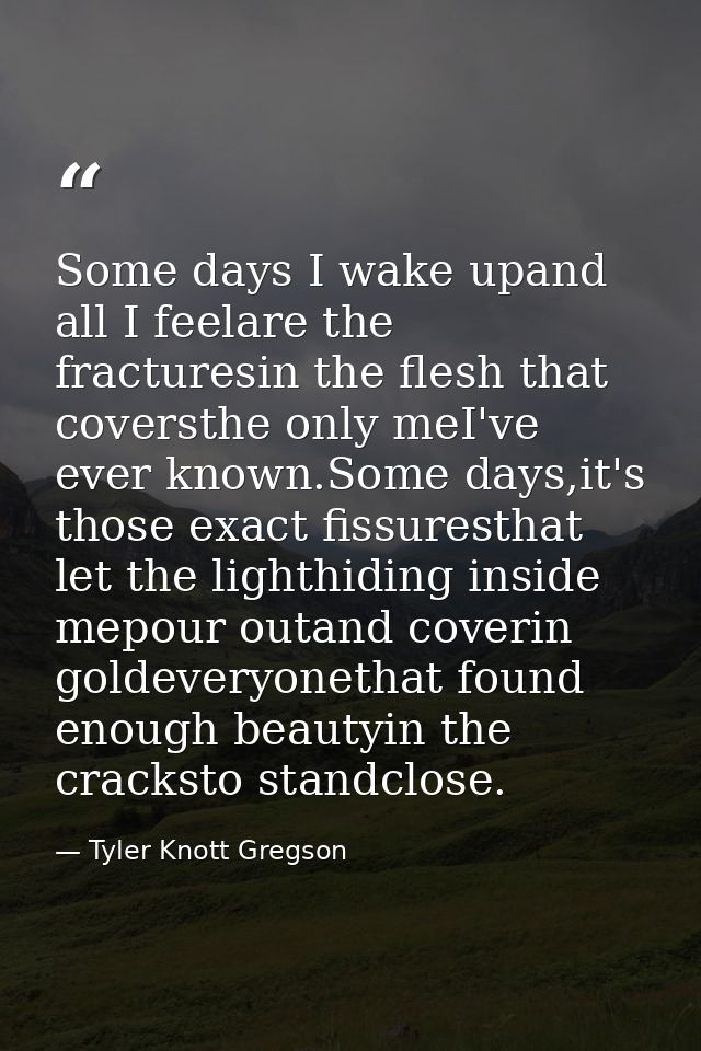 Some days I wake upand all I feelare the fracturesin the flesh that coversthe only meI've ever known.Some days,it's thos — Tyler Knott Gregson