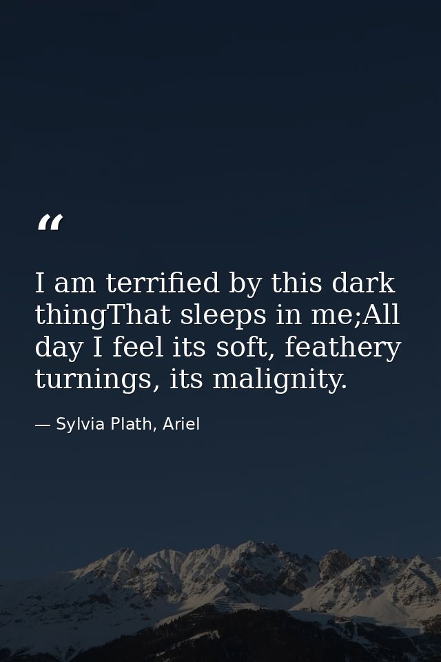I am terrified by this dark thingThat sleeps in me;All day I feel its soft, feathery turnings, its malignity. — Sylvia Plath, Ariel