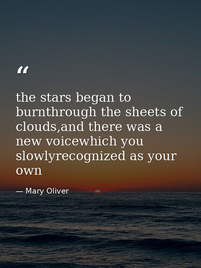 the stars began to burnthrough the sheets of clouds,and there was a new voicewhich you slowlyrecognized as your own — Mary Oliver