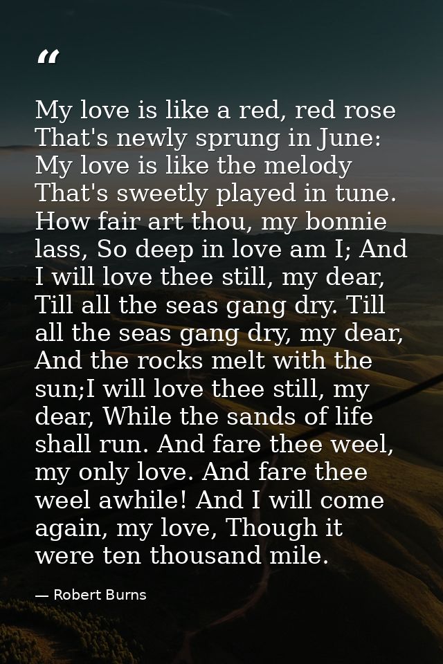 My love is like a red, red rose That's newly sprung in June: My love is like the melody That's sweetly played in tune. H — Robert Burns