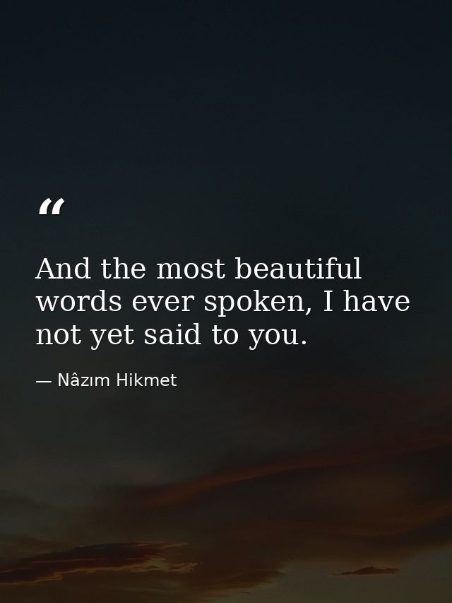 And the most beautiful words ever spoken, I have not yet said to you. — Nâzım Hikmet