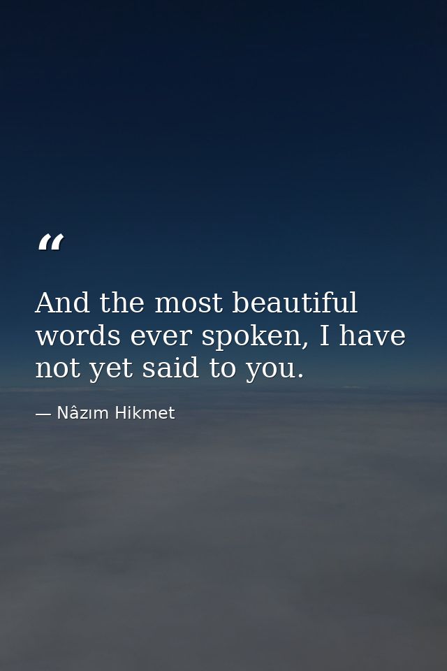 And the most beautiful words ever spoken, I have not yet said to you. — Nâzım Hikmet