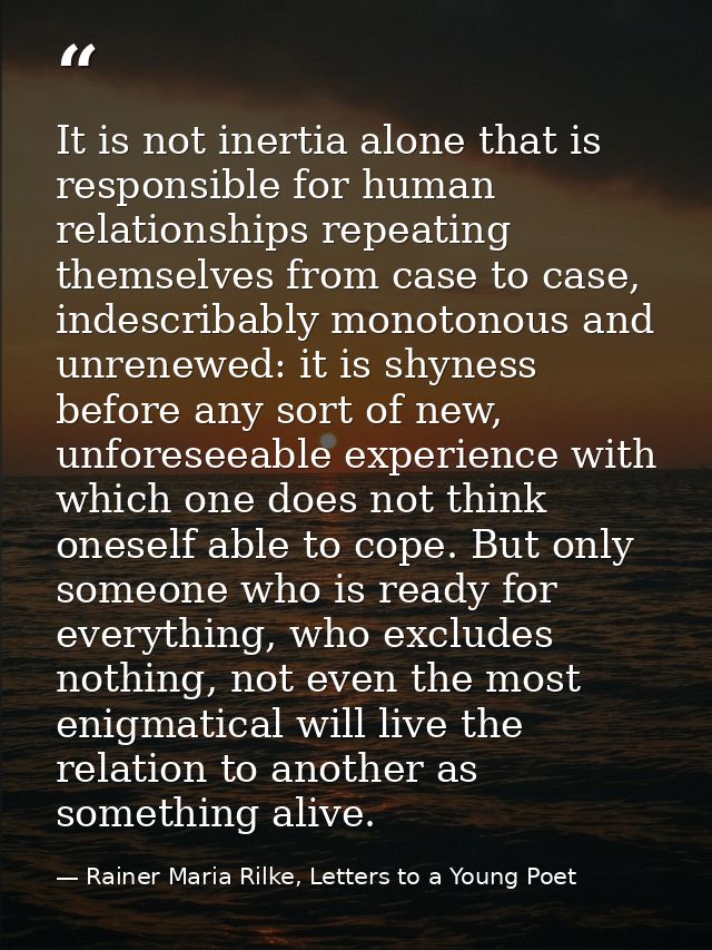 It is not inertia alone that is responsible for human relationships repeating themselves from case to case, indescribabl — Rainer Maria Rilke, Letters to a Young Poet