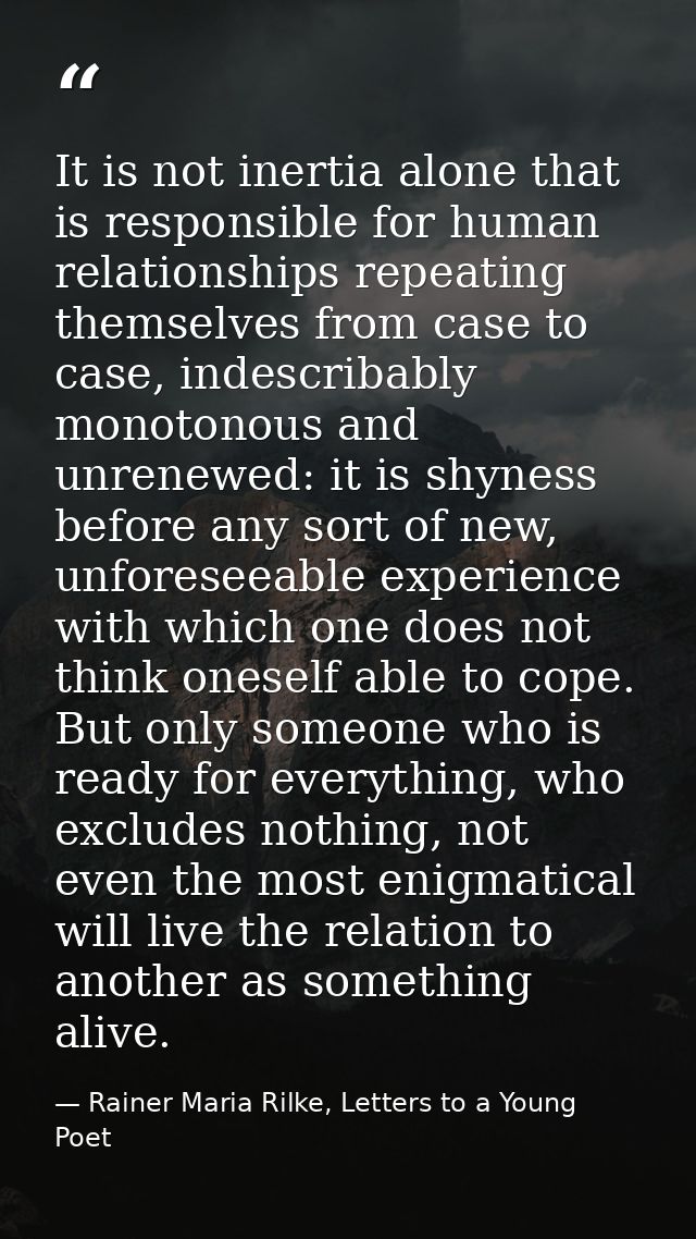 It is not inertia alone that is responsible for human relationships repeating themselves from case to case, indescribabl — Rainer Maria Rilke, Letters to a Young Poet
