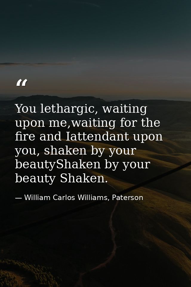 You lethargic, waiting upon me,waiting for the fire and Iattendant upon you, shaken by your beautyShaken by your beauty  — William Carlos Williams, Paterson