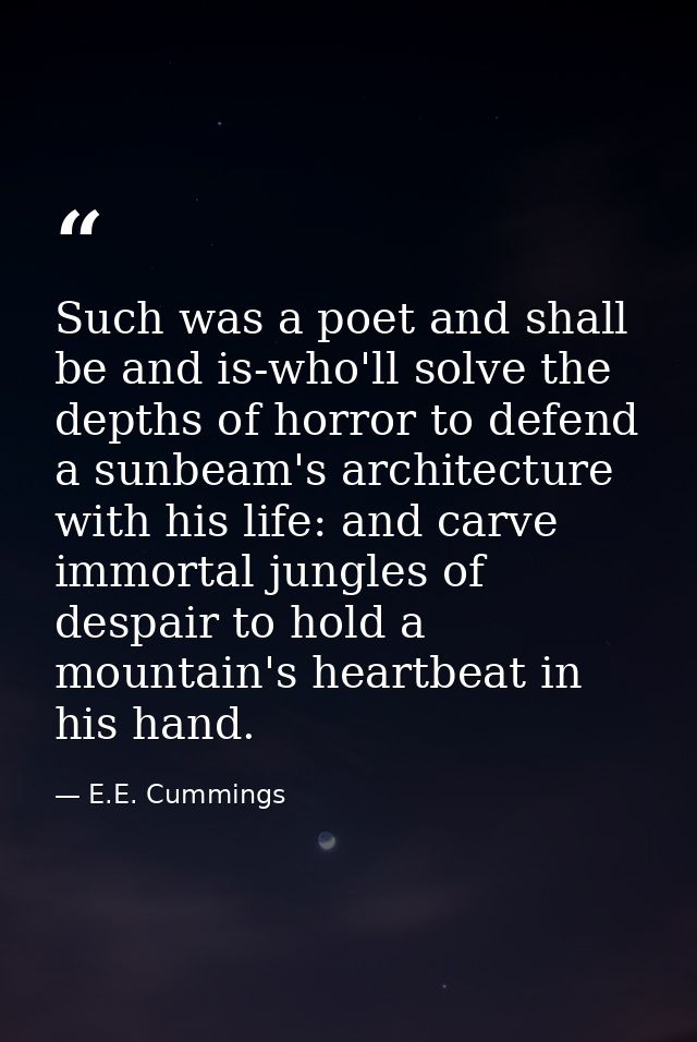 Such was a poet and shall be and is-who'll solve the depths of horror to defend a sunbeam's architecture with his life:  — E.E. Cummings