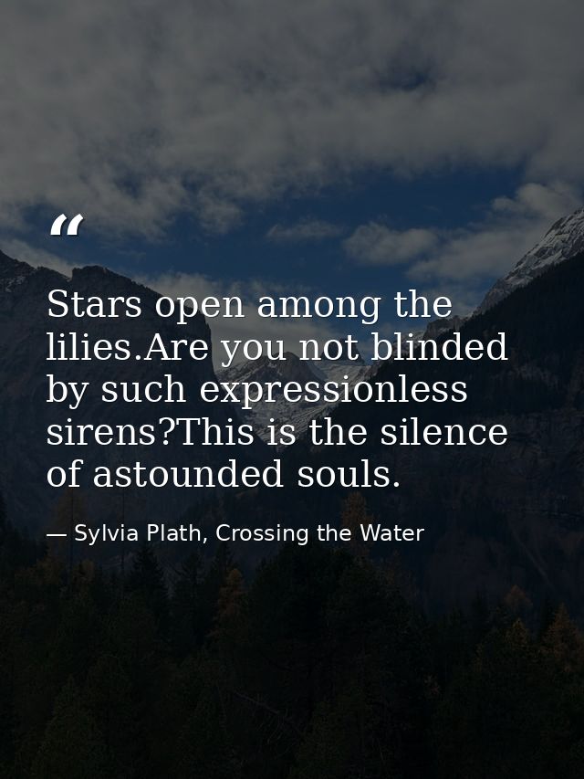 Stars open among the lilies.Are you not blinded by such expressionless sirens?This is the silence of astounded souls. — Sylvia Plath, Crossing the Water