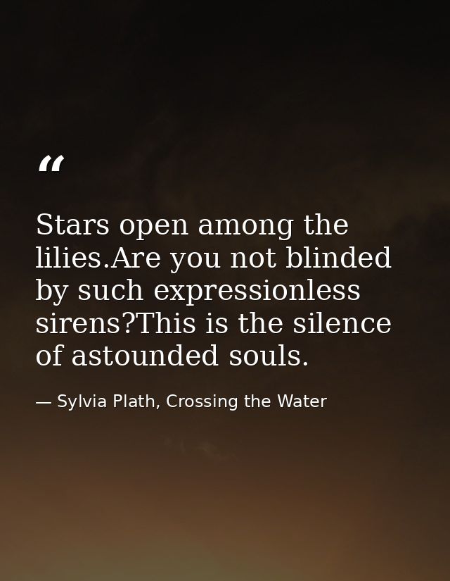 Stars open among the lilies.Are you not blinded by such expressionless sirens?This is the silence of astounded souls. — Sylvia Plath, Crossing the Water
