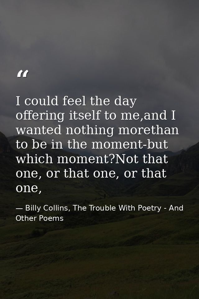 I could feel the day offering itself to me,and I wanted nothing morethan to be in the moment-but which moment?Not that o — Billy Collins, The Trouble With Poetry - And Other Poems