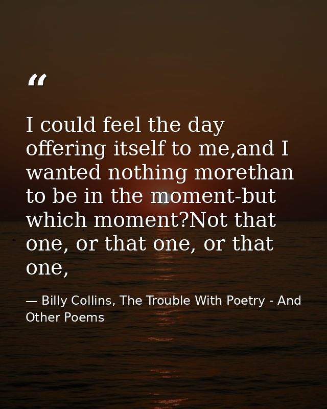 I could feel the day offering itself to me,and I wanted nothing morethan to be in the moment-but which moment?Not that o — Billy Collins, The Trouble With Poetry - And Other Poems
