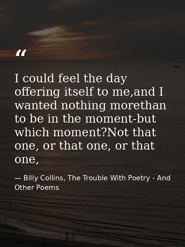 I could feel the day offering itself to me,and I wanted nothing morethan to be in the moment-but which moment?Not that o — Billy Collins, The Trouble With Poetry - And Other Poems