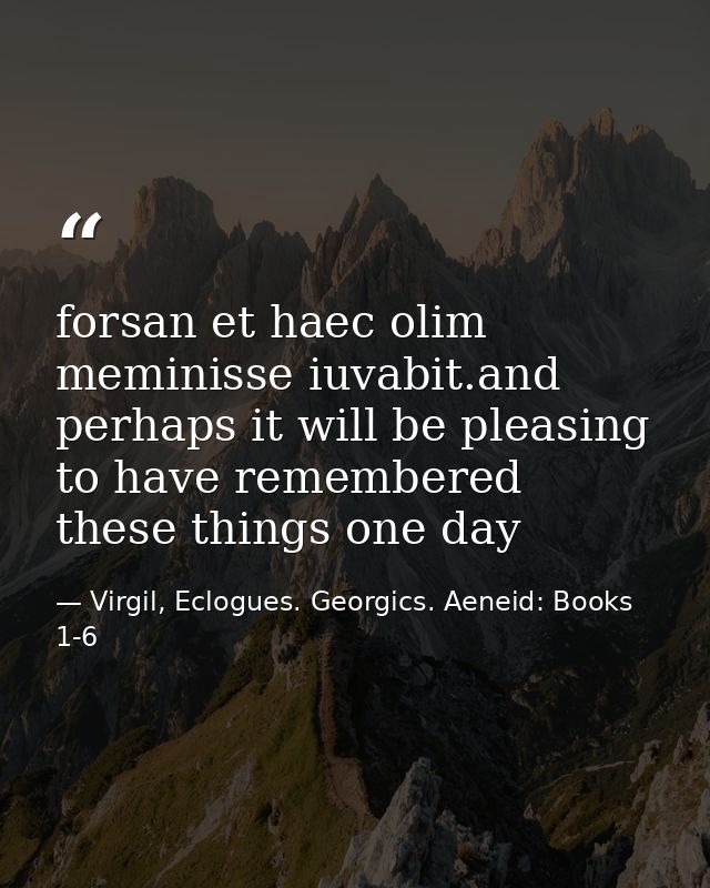 forsan et haec olim meminisse iuvabit.and perhaps it will be pleasing to have remembered these things one day — Virgil, Eclogues. Georgics. Aeneid: Books 1-6
