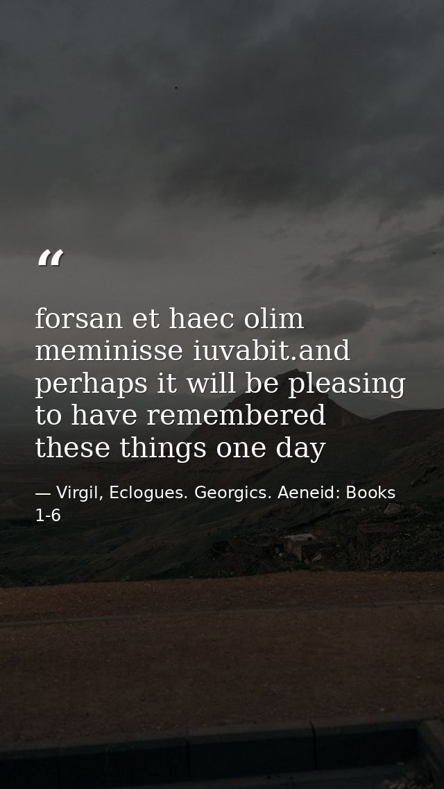 forsan et haec olim meminisse iuvabit.and perhaps it will be pleasing to have remembered these things one day — Virgil, Eclogues. Georgics. Aeneid: Books 1-6