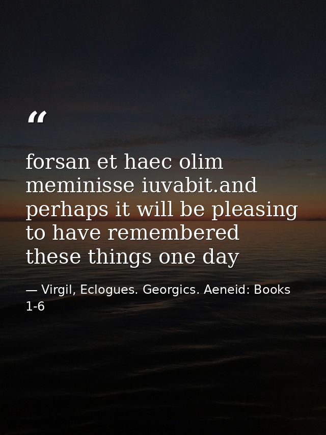 forsan et haec olim meminisse iuvabit.and perhaps it will be pleasing to have remembered these things one day — Virgil, Eclogues. Georgics. Aeneid: Books 1-6