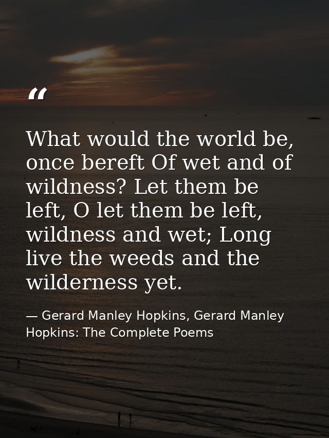 What would the world be, once bereft Of wet and of wildness? Let them be left, O let them be left, wildness and wet; Lon — Gerard Manley Hopkins, Gerard Manley Hopkins: The Complete Poems