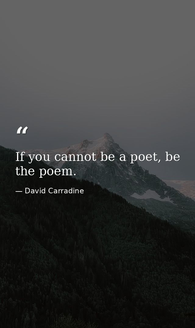If you cannot be a poet, be the poem. — David Carradine
