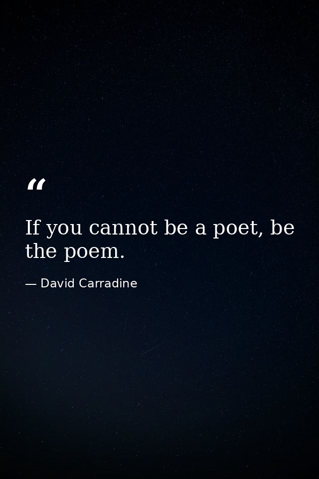 If you cannot be a poet, be the poem. — David Carradine