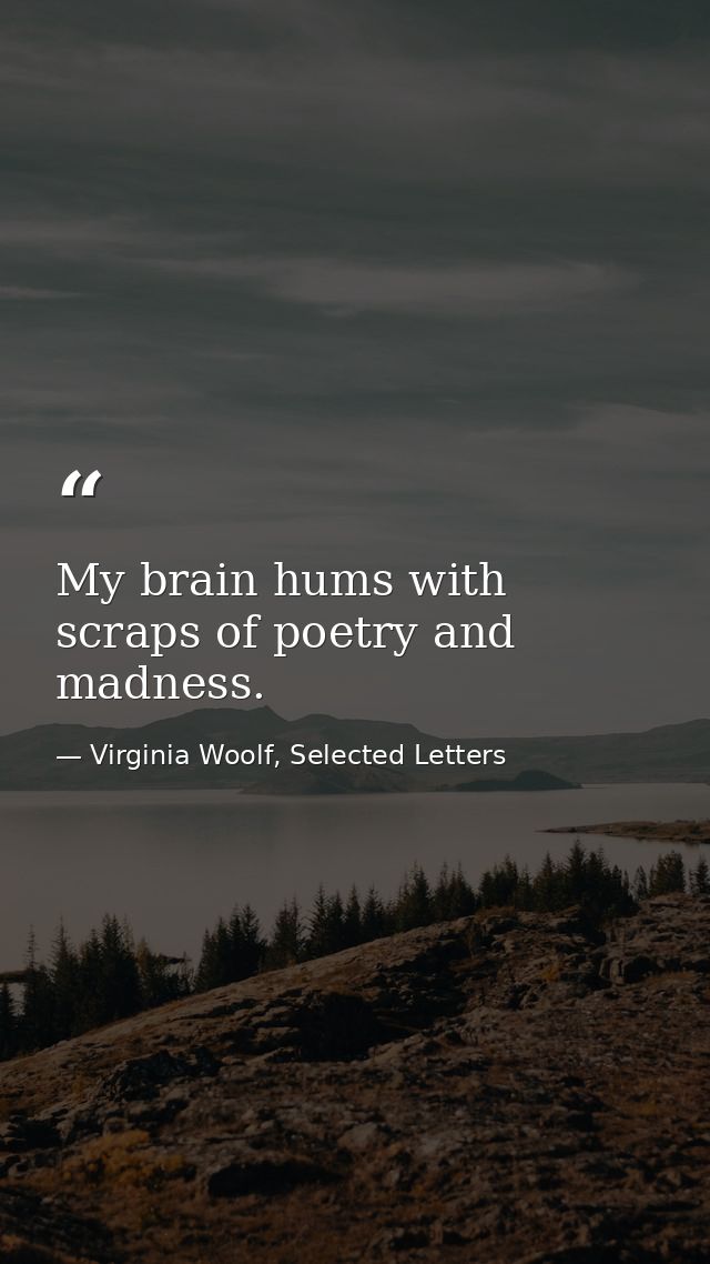My brain hums with scraps of poetry and madness. — Virginia Woolf, Selected Letters
