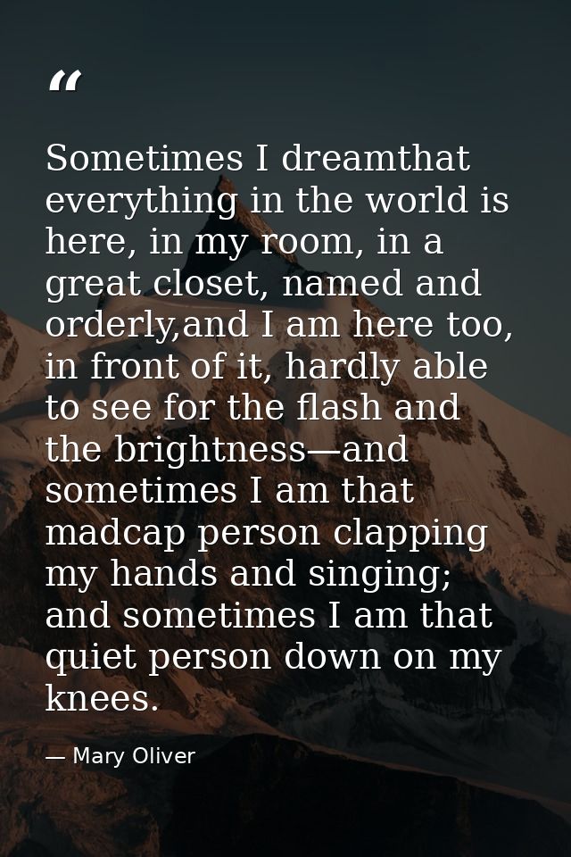Sometimes I dreamthat everything in the world is here, in my room, in a great closet, named and orderly,and I am here to — Mary Oliver