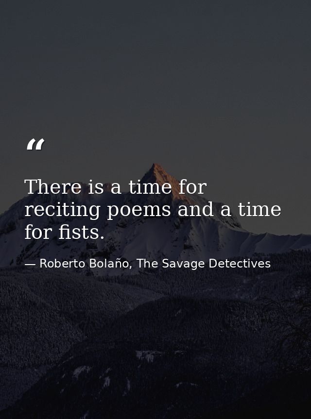 There is a time for reciting poems and a time for fists. — Roberto Bolaño, The Savage Detectives